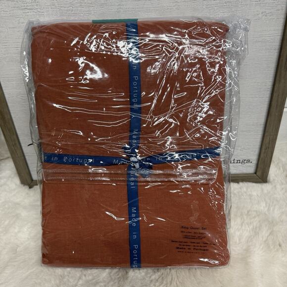 Alda Têxteis King Duvet Set 50% Linen 50% Cotton Terracotta Portugal NWT - Picture 3 of 4